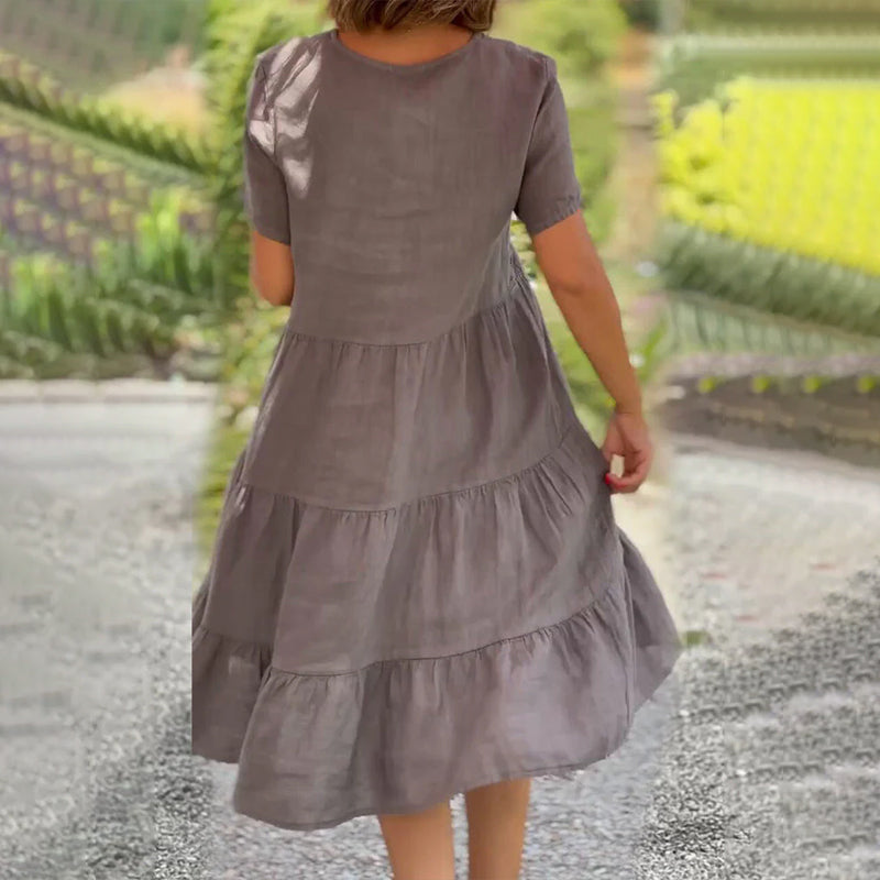 Marisha | Cotton linen v-neck dress