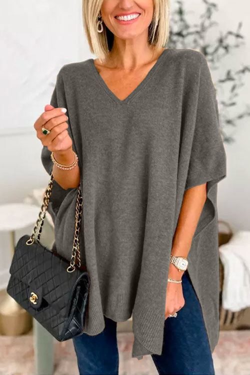 Chiciest v-neck loose-fitting poncho sweater