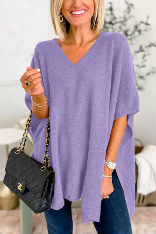 Chiciest v-neck loose-fitting poncho sweater
